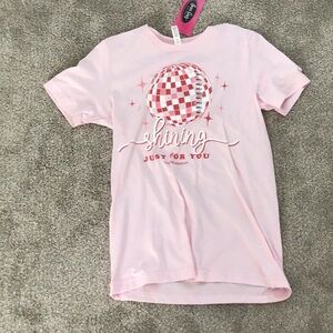Light pink mirror ball tee shirt new